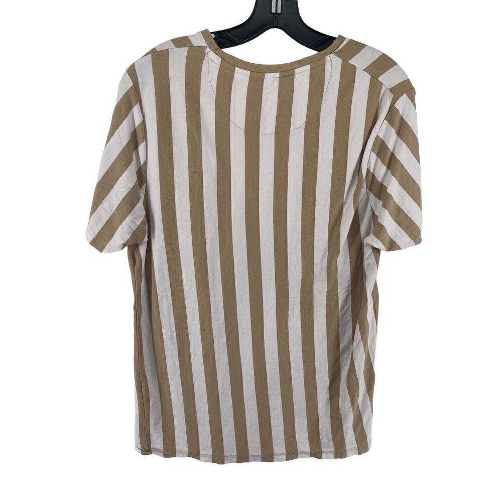 Denim & Flower Men's Cotton T-Shirt Stripes Short Sleeve Crewneck Tan Size XL - Picture 7 of 13